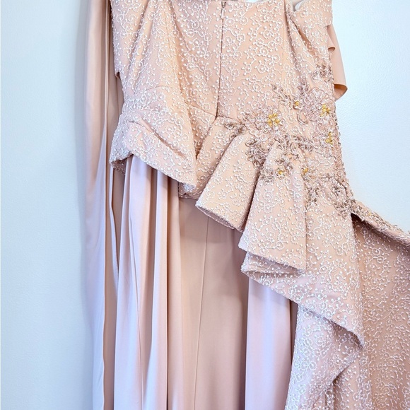 Elegant One Shoulder Lace Dress in Peach - Picture 11 of 13